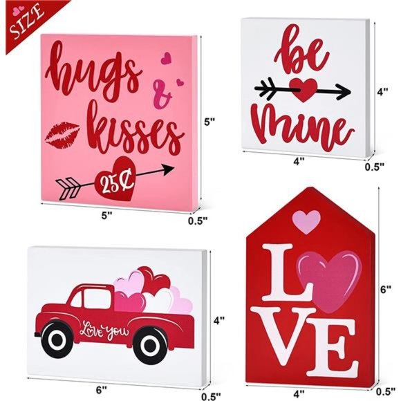 Valentine's Day Tiered Tray Decor Rustic Wooden Decorations Love Sign Set of 4 - Picture 3 of 7